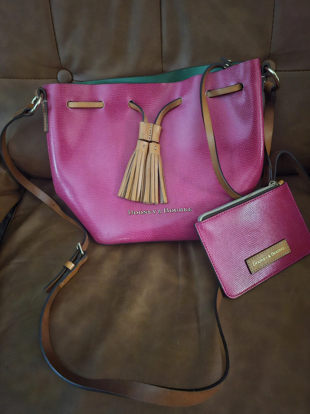 Dooney & Bourke Pink Bucket Crossbody Bag with Tassel Accent - Picture 2 of 5